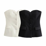 Patcute  TRAF-Strapless Bustier Tops for Women, Backless Tank Tops, Sexy Female Camis, Fashion