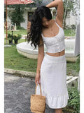 Patcute Lace Up White 2 Pcs Outfit Women Summer Dress Set 2024 New Beach Cotton Skirt Matching Set Midi Vestido Chic Sundress