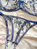 Patcute  Sexy Lace Embroidery Fairy Seamless Underwear Bra Set for Women Floral Transparent Lingerie Sheer Exotic Bra Brief Set