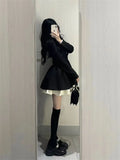 Patcute French Advanced Sense of Temperament Black Suit Dress Female Spring Waist Slimming Princess Pommel Skirt