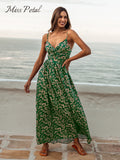 Patcute  Floral Print Knotted Maxi Dress For Women Sexy V-neck Back Tie Holiday Beach A-line Dress Summer Female Sundress