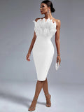 Patcute  White Bandage Dress Women Feather Party Dress Bodycon Elegant Midi Sexy Strapless Evening Birthday Club Outfits Summer