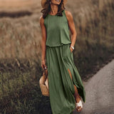 Patcute  Summer Women Long Maxi Dress Beach Dresses Sleeveless Casual Floral Sundress Green Summer Vacation Clothes Boho Tank Dress