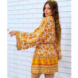 Patcute Women Cardigan Boho Blouse and Shirt Yellow Floral Print Kimono Sleeve Summer Blouses Beach Wear Hippie Blouse Blusa