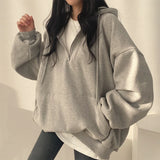 Patcute  Women cardigan Hoodie Streetwear Gray Harajuku Oversized Top Sweatshirt Female Casual Long Sleeve Pocket Hooded Coats