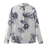 Patcute * Spring/Summer New Women's Fashion and Versatile European and American Style Bow Satin Printed Shirt