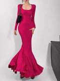 Patcute Elegant Maxi Knitted Dress Women Long Sleeve Square Collar Slim Mermaid Autumn Winter Base Dresses Evening Party Prom Vestidos