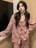 Patcute  Korean Ins Style Cute Bear Pajamas Women's Spring and Autumn 2024 New Brushed Long Sleeve Long Pants Loungewear Set