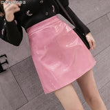 Patcute  Fashion Y2K Aesthetic Latex Skirt Women  Autumn Winter Mini PU Leather Skirts High Waist A-Line Black Blue Pink Red Skirt