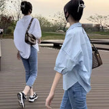 Patcute  Cotton Mid-sleeve Thin Woman Blous Shir 2024 Summer New Loose Fashion Irregular Shirt Casual Vacation Top Korean Women's Clothes