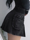 Patcute High Waist Mall Goth Skirts Y2K Black Denim Shorts Skirt Punk Style E-girl Summer Outfits Jean Pleated Skirt Gothic Grunge