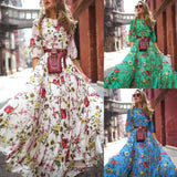 Patcute  Spring Summer Vintage Flower Floral Print Maxi Dress Office Lady Fashion Elegant Long Sleeve O-neck Dresses For Women