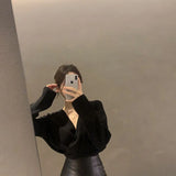 Patcute   Black Sweaters Women Korean Irregular V Neck Knitted Pullovers Office Lady Elegant Knitwear Autumn Winter Solid Jumpers