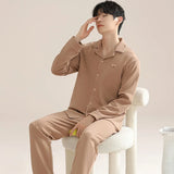 Patcute  High Quality Men Pajamas Suit Autumn Winter 100%Pure Cotton Night Wear Lapel Pajamas Male Comfortable Soft Sleepwear Set Boy