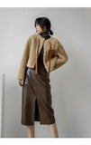 Patcute Leather Mid Length 2024 Fashionable Versatile Coffee Colored Long Skirt with Buttocks Sheepskin Women Half Length Skirt