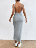 Patcute 2024 Summer Backless Knit Bodycon Long Dress Women's Elegant Sleeveless O Neck Tank Dress Street Vacation Beach Casual Sundress