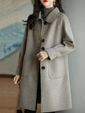 Patcute  Korean Fashion Wool Coat Fall and Winter New Retro Women's Slim Temperament Single-breasted Medium-length Tweed Wool Coat