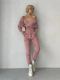 Patcute Sexy Off Shoulder Knitted Two Piece Set Women 2 Piece Sweatpants Women Set Tracksuit Knit Sweater Pants Matching Sets For Women