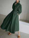 Patcute Spring Dress Long Sleeve Solid Color Cotton Linen Elegant Maxi Dresses For Women 2024 Casual V Neck Shirt Party Long Dress Robe