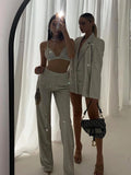 Patcute Glitter Silver Party Two Piece Pants Set Women Club Night Outfits Fashion Sparkly Blazer Matching Sets Femme Tracksuit