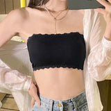 Patcute Lace Strapless Bra Women Sexy Tube Top Invisible Push Up Bralette Lady Seamless Underwea Lingerie Summer Chest Wraps Crop Tops