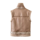 Patcute  Autumn/Winter New Product Women's New Fashion and Casual Versatile Polo Collar Zippered Sleeveless Vest Coat