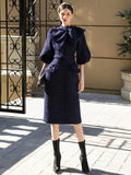 Patcute   Fashion Autumn Winter Tweed Dress For Women Lantern Sleeve Midi Long Bodycon Dresses Office Lady Korean Style