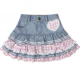 Patcute  Preppy Style Lolita Kawaii Skirts Japanese Sweet Mini Women Harajuku Cute Ball Gown Denim Skater Y2K High Waist Lace Cake Skirts