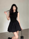 Patcute French Black Tank Top Sleeveless Dress Children's Summer 2024 New Style Elegant And Luxury Fluffy Short Skirt