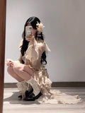 Patcute Elegant Fashion Tie Dye Dress for Women Y2k E-Girl Slim Waist 3D Ruffles Dresses 2025 Summer New Long Sleeve Vestidos Mujer