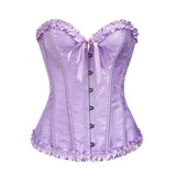 Patcute  Pink Jacquard Ruffle Trim Lace Up Corset Top For Women Gothic Clothing Burlesque Underwear