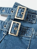 Patcute   Summer New TARUXY Denim Y2k Skirt with Pleats and Belt 90s E-girl Korean Skirts For Women High Street Jeans Short Bottom