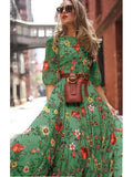 Patcute  Spring Summer Vintage Flower Floral Print Maxi Dress Office Lady Fashion Elegant Long Sleeve O-neck Dresses For Women