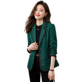 Patcute  Women Blazer Ladies Female White Black Green Patchwork Long Sleeve Single Breasted Work Wear Jacket Coat For Spring Autumn