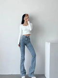 Patcute  Fashion Denim Packets Jeans Women High Waist Flare Pants Streetwear Trousers Pants Jeans Ladies Autumn Bottoms Blue