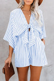 Patcute  Womens Sexy Strappy V-neck Romper Summer Loose Stripe Playsuit Ladies Fashion Holiday Pants Beach Lace Up Jumpsuit Ropa Mujer