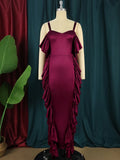 Patcute  Elegant Women Party Even Dresses Sexy Sparkly Satin Stretch Strap Maxi Long Dress Willon Green Burgundy Curvy Formal Event Gowns