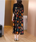 Patcute 2024 Summer Silk Printed Mulberry Silk Midi Dress Fall Retro Casual 5XL Plus Size Long Sleeve Dress Elegant Women Vestidos