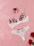 Patcute Sexy Lace Lingerie Push Up Lingerie Semi-Sheer Bra And Panty Sets Women Gathering Chest Underwear Flower Embroidery Bralette Set