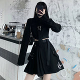 Patcute  EMO Gothic Cargo Shirt Suit Egirl Punk Chain Ribbon Skirts Goth Dress Autumn Streetwear Harajuku Black Grunge Aesthetic Clothes