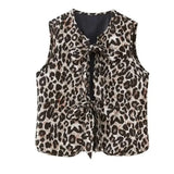 Patcute 2024 New Pattern Europe and America Women's Clothing Hot Selling Item Leopard Drawstring Vests Western Style Spring Autumn