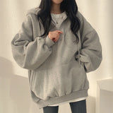 Patcute  Women cardigan Hoodie Streetwear Gray Harajuku Oversized Top Sweatshirt Female Casual Long Sleeve Pocket Hooded Coats