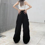 Patcute  Women Y2K Cargo Pants Casual High Waisted Breathable Baggy Sweatpant Kpop Wide Leg Drawstring Oversize Pockets Joggers Trousers