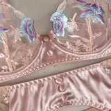 Patcute  Sensual Women Lingerie Fancy Floral Sheen Silk Underwear Transparent Garter Exotic Sets Fairy Luxury Intimate Goods