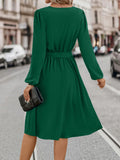 Patcute  New Autumn And Winter Women's Fashion Long Sleeved Small V-neck Strap Dress Women's Green Elegant Casual Waist Pulling Vestidos