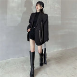 Patcute   Women Fashion Double Breasted Loose Blazer Korean High Street Long Sleeve Suit Jacket Black Notched Collar Ladies Outerwear