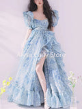 Patcute Vintage Floral Long Fairy Dress Women 2023 Summer Ruffles Elegant Beach Party Dresses Female Causal Korean Sweet Princess Dress