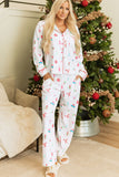 Patcute Christmas Printed Collared Neck Top and Pants Lounge Set