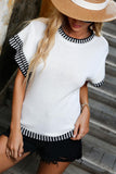 Patcute Round Neck Short Sleeve Knit Top