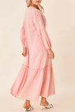 Patcute Frill Tiered Tie Neck Long Sleeve Dress